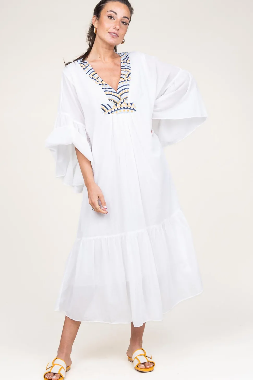 Flowy Embroidered Maxi Dress Ireen | White... | Greek Archaic Kori | Little Soho