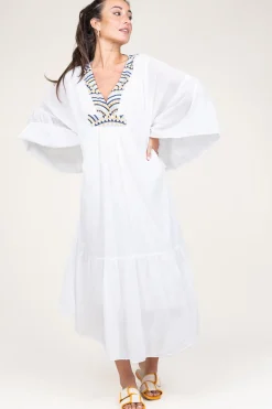 Flowy Embroidered Maxi Dress Ireen | White... | Greek Archaic Kori | Little Soho