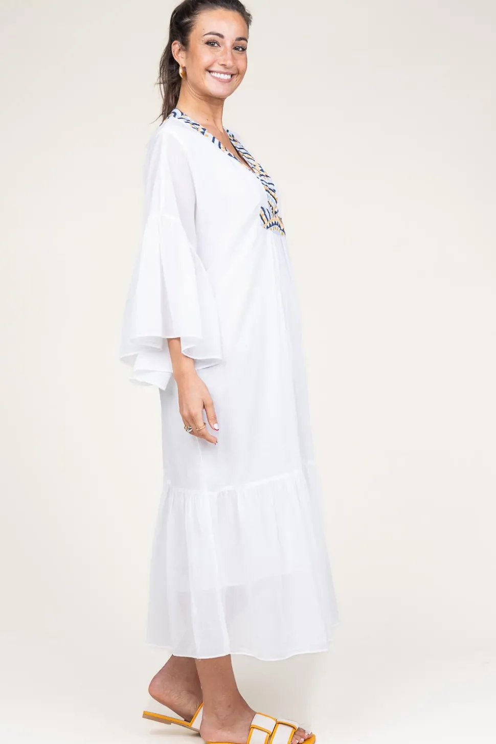 Flowy Embroidered Maxi Dress Ireen | White... | Greek Archaic Kori | Little Soho