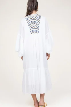 Flowy Embroidered Maxi Dress Ireen | White... | Greek Archaic Kori | Little Soho