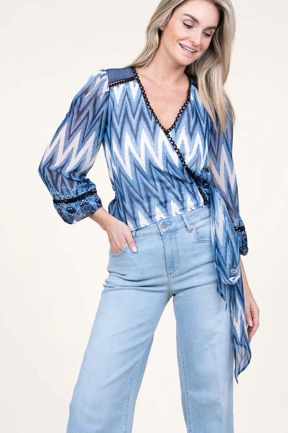 Flowy Top With Lace Details Sunshine | Blue... | Liu Jo | Little Soho