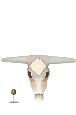 Hand-Painted Wooden Buffalo Mask Jeff | Grey/Light Pink... | Little Soho Living | Little Soho