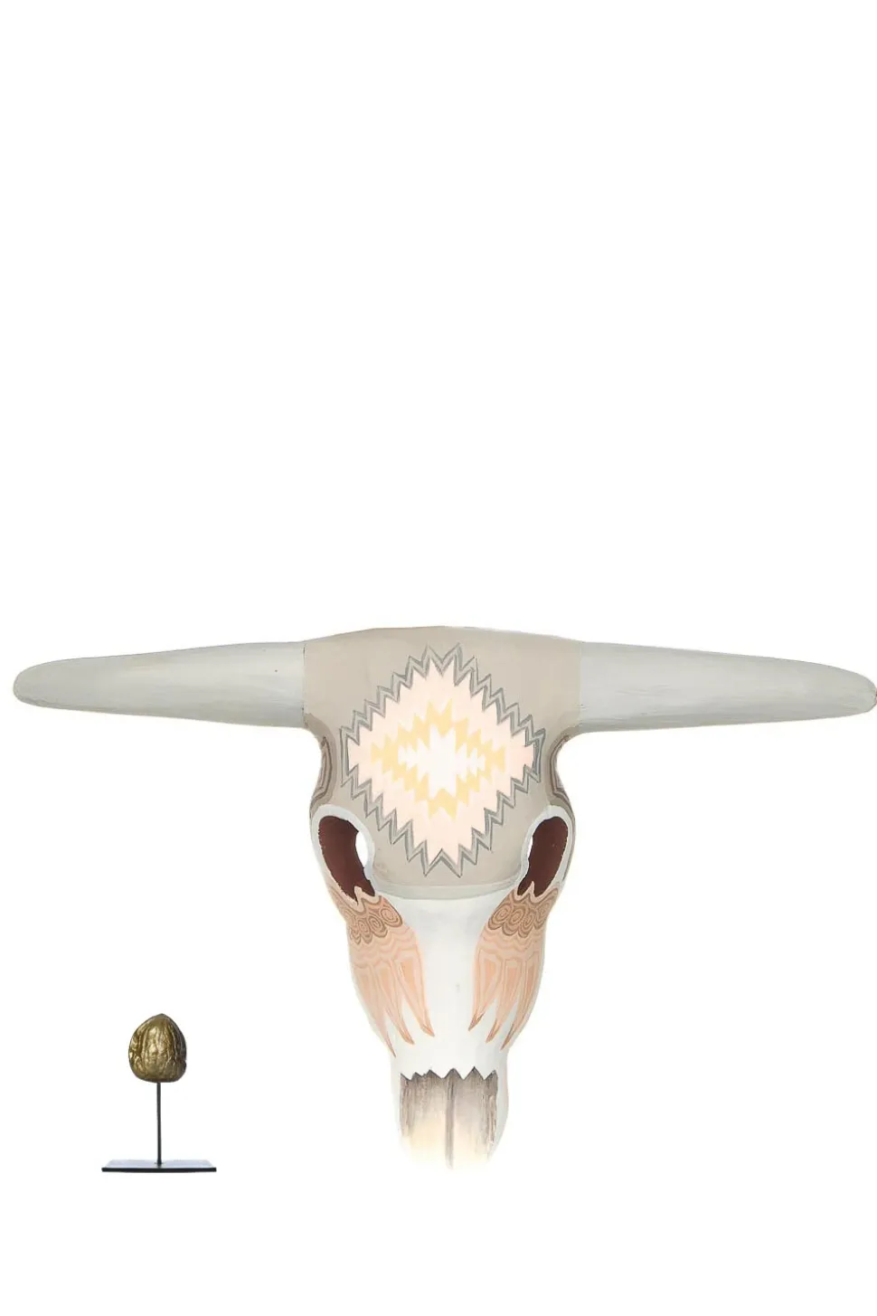 Hand-Painted Wooden Buffalo Mask Jeff | Grey/Light Pink... | Little Soho Living | Little Soho