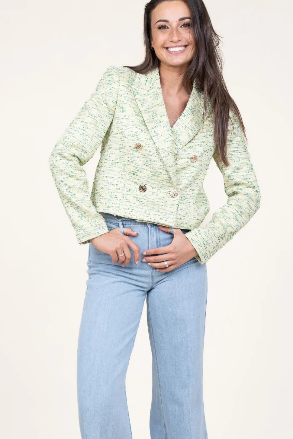 Jacquard Blazer With Lurex Carmine | Green... | Liu Jo | Little Soho