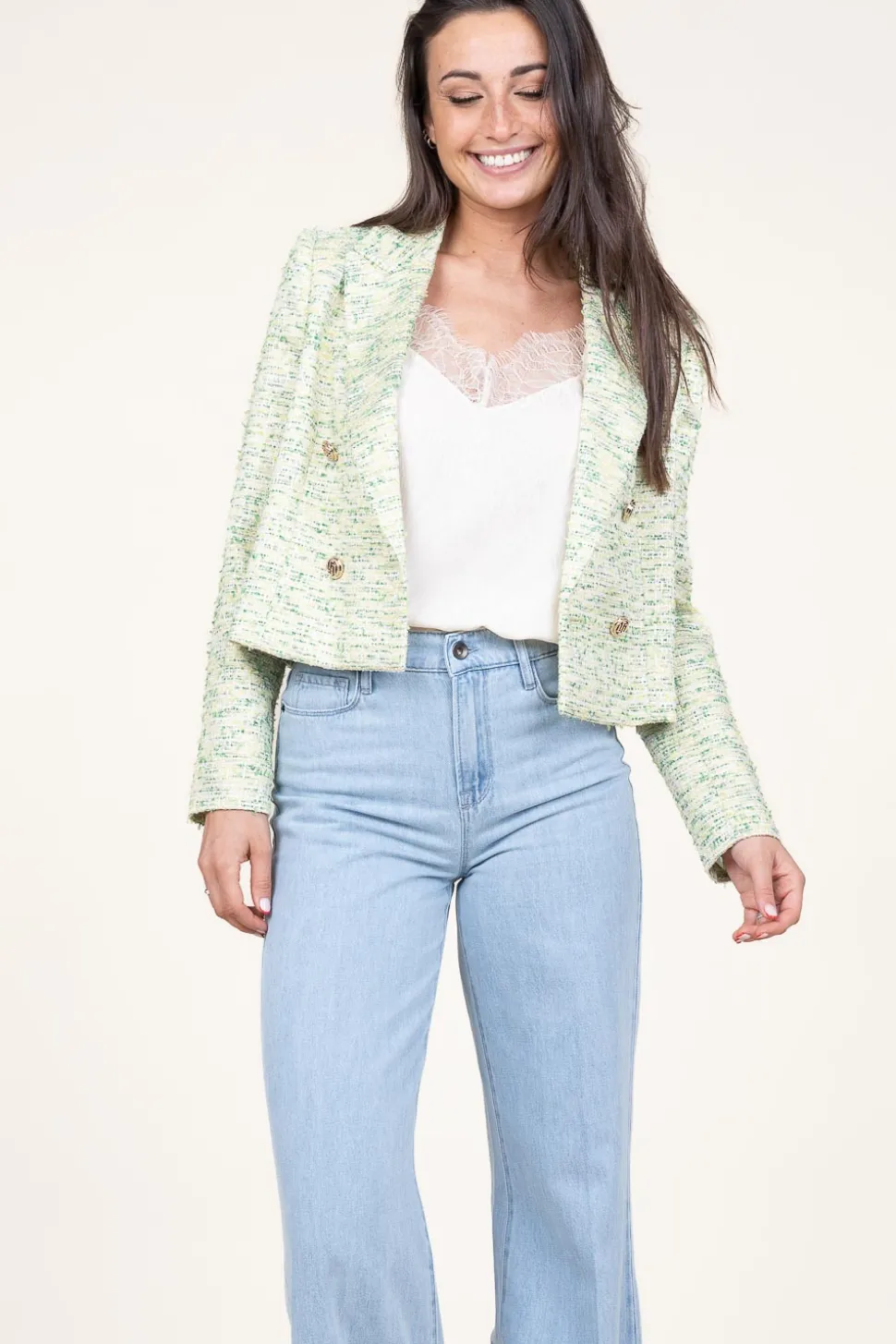 Jacquard Blazer With Lurex Carmine | Green... | Liu Jo | Little Soho