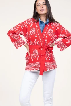 Jacquard Cardigan With Studs Pergola | Red... | Liu Jo | Little Soho