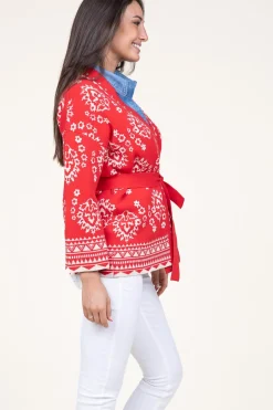 Jacquard Cardigan With Studs Pergola | Red... | Liu Jo | Little Soho