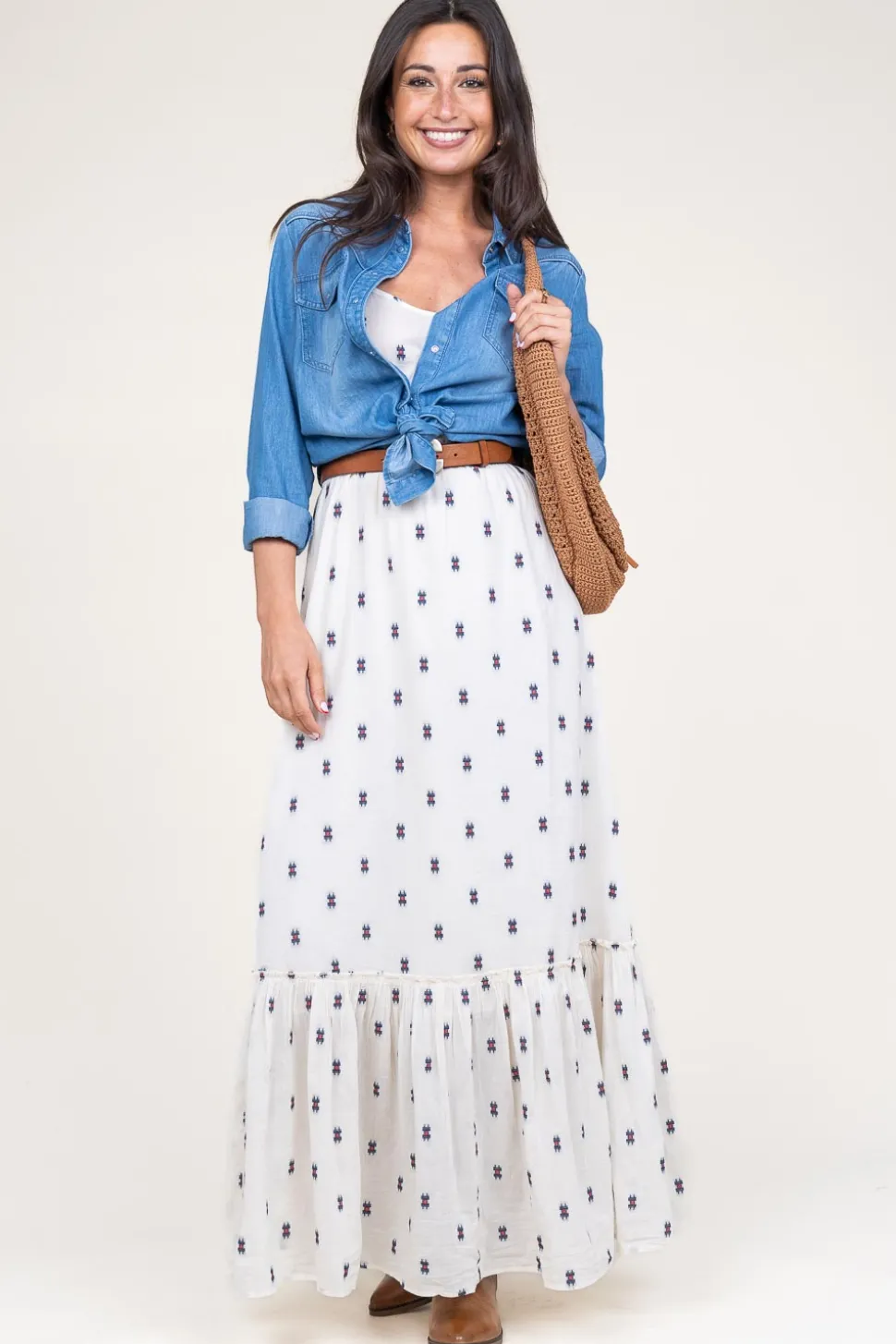 Jacquard Maxi Dress Uno | Natural... | Lollys Laundry | Little Soho