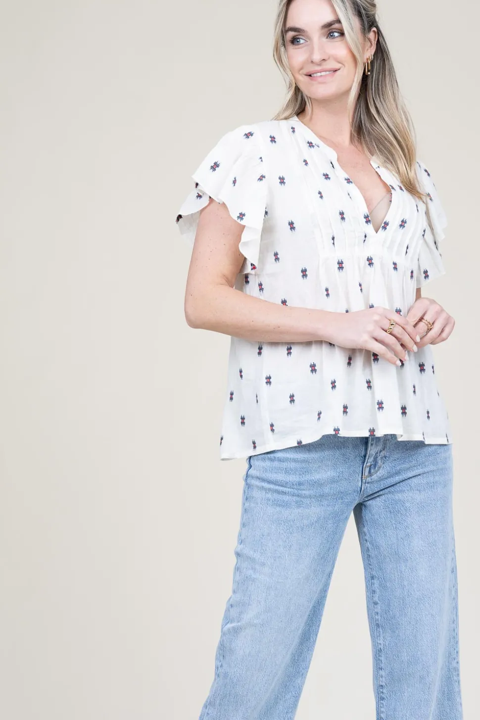 Jacquard Top With Print Isabel | Natural... | Lollys Laundry | Little Soho