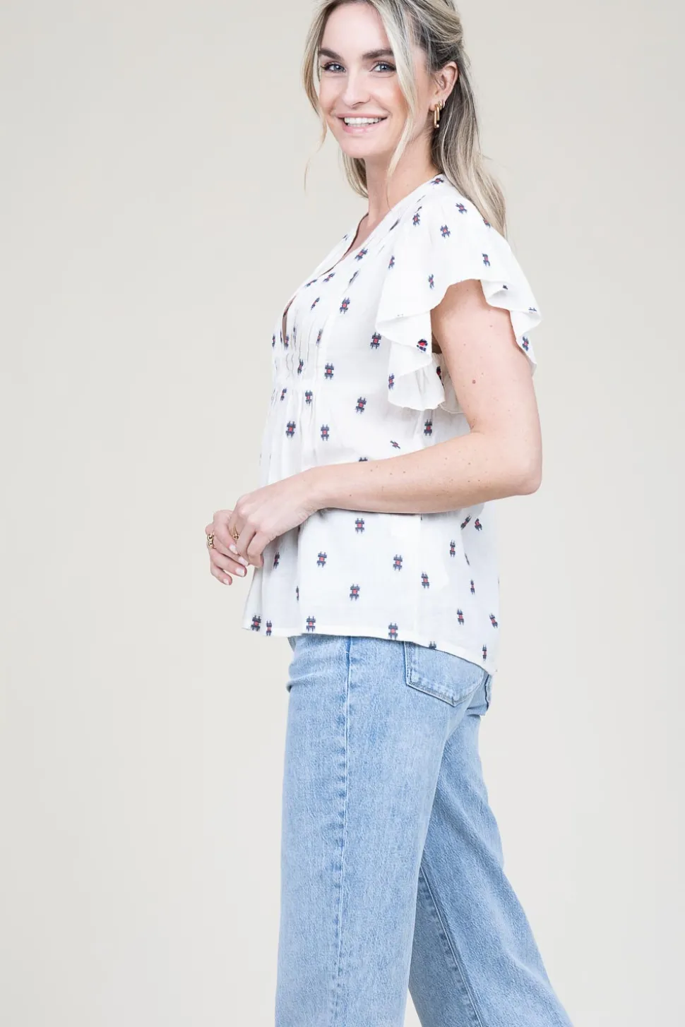 Jacquard Top With Print Isabel | Natural... | Lollys Laundry | Little Soho