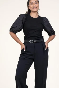 Jersey Top With Poplin Sleeves Elyse | Black... | Dante 6 | Little Soho