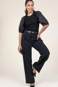Jersey Top With Poplin Sleeves Elyse | Black... | Dante 6 | Little Soho