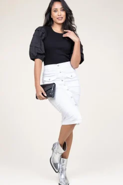 Jersey Top With Poplin Sleeves Elyse | Black... | Dante 6 | Little Soho