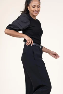 Jersey Top With Poplin Sleeves Elyse | Black... | Dante 6 | Little Soho