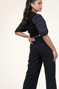 Jersey Top With Poplin Sleeves Elyse | Black... | Dante 6 | Little Soho