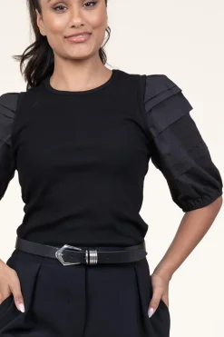 Jersey Top With Poplin Sleeves Elyse | Black... | Dante 6 | Little Soho