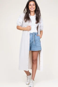 Jersey Top With Poplin Sleeves Elyse | Natural... | Dante 6 | Little Soho