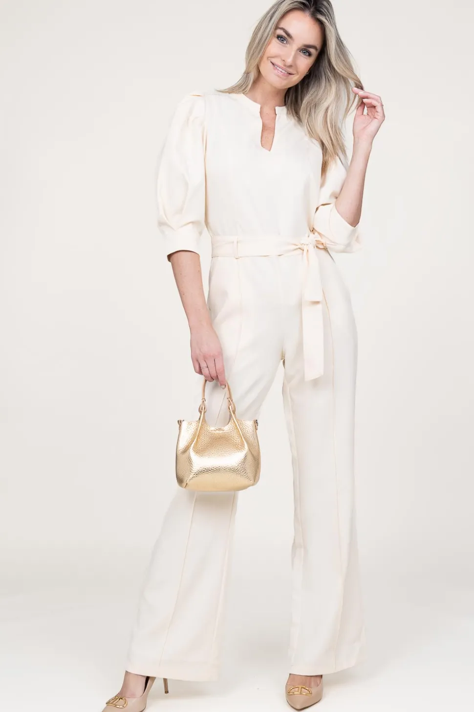 Jumpsuit With Bow Belt Hellen | Natural... | Aaiko | Little Soho