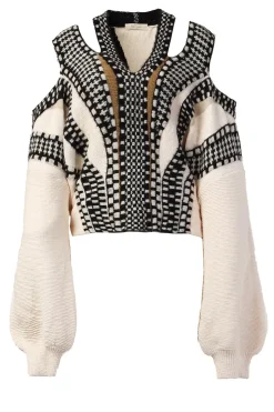 Knitted Sweater With Cut-Outs Misaki | Natural... | Mes Demoiselles | Little Soho