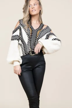 Knitted Sweater With Cut-Outs Misaki | Natural... | Mes Demoiselles | Little Soho