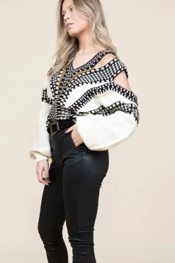 Knitted Sweater With Cut-Outs Misaki | Natural... | Mes Demoiselles | Little Soho