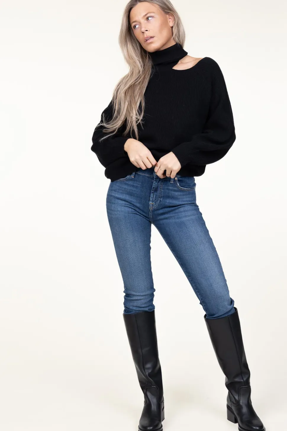 Knitted Sweater With Cut-Outs Marenna | Black... | Dante 6 | Little Soho