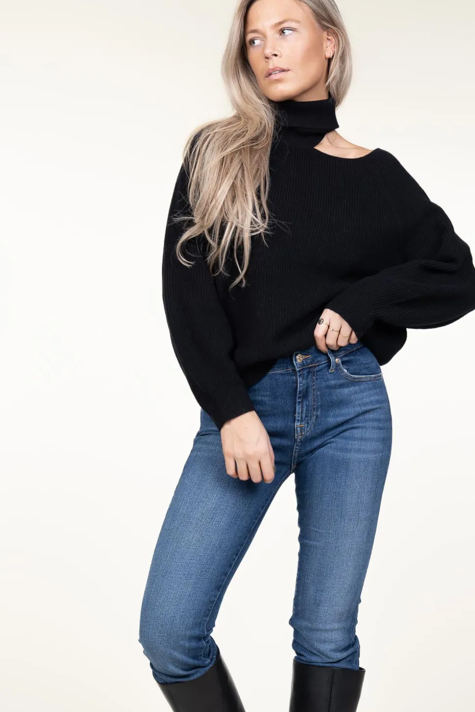 Knitted Sweater With Cut-Outs Marenna | Black... | Dante 6 | Little Soho
