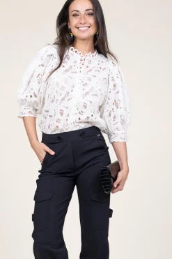 Lace Blouse With Puffed Sleeves Mala | Natural... | Copenhagen Muse | Little Soho