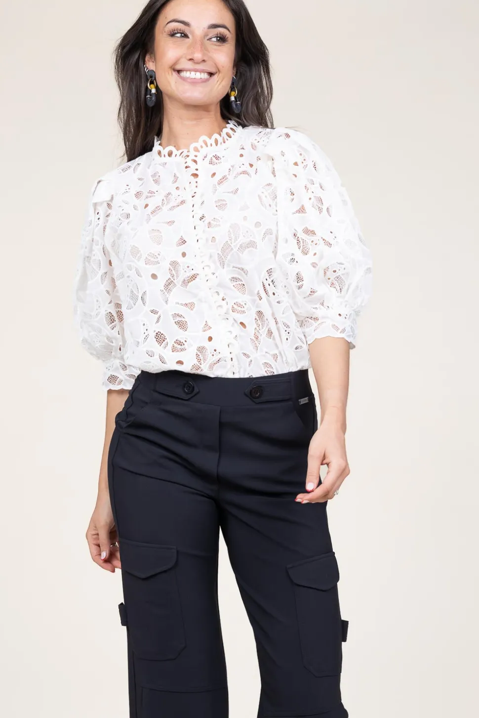 Lace Blouse With Puffed Sleeves Mala | Natural... | Copenhagen Muse | Little Soho
