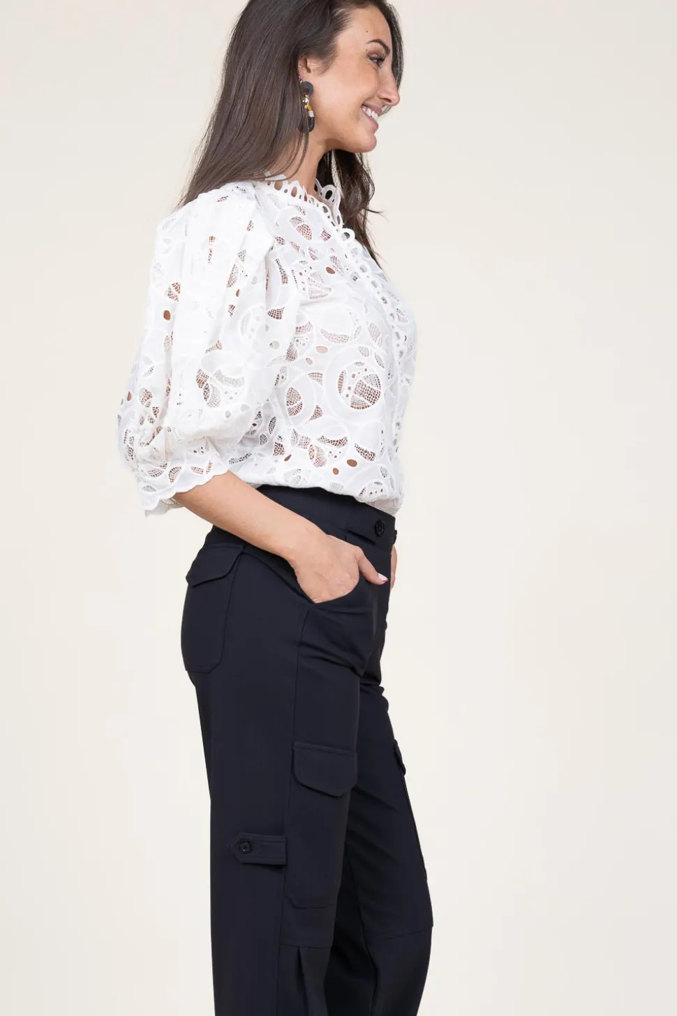 Lace Blouse With Puffed Sleeves Mala | Natural... | Copenhagen Muse | Little Soho