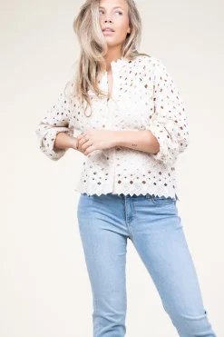 Lace Blouse With Puffed Sleeves Afira | Natural... | Dante 6 | Little Soho