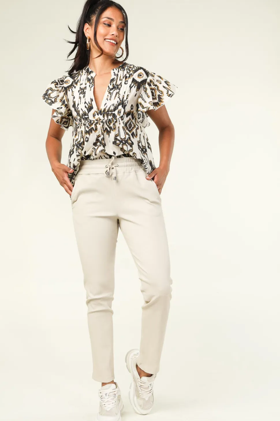 Lamb Leather Stretch Joggers Naomi | Almond... | Studio Ar | Little Soho
