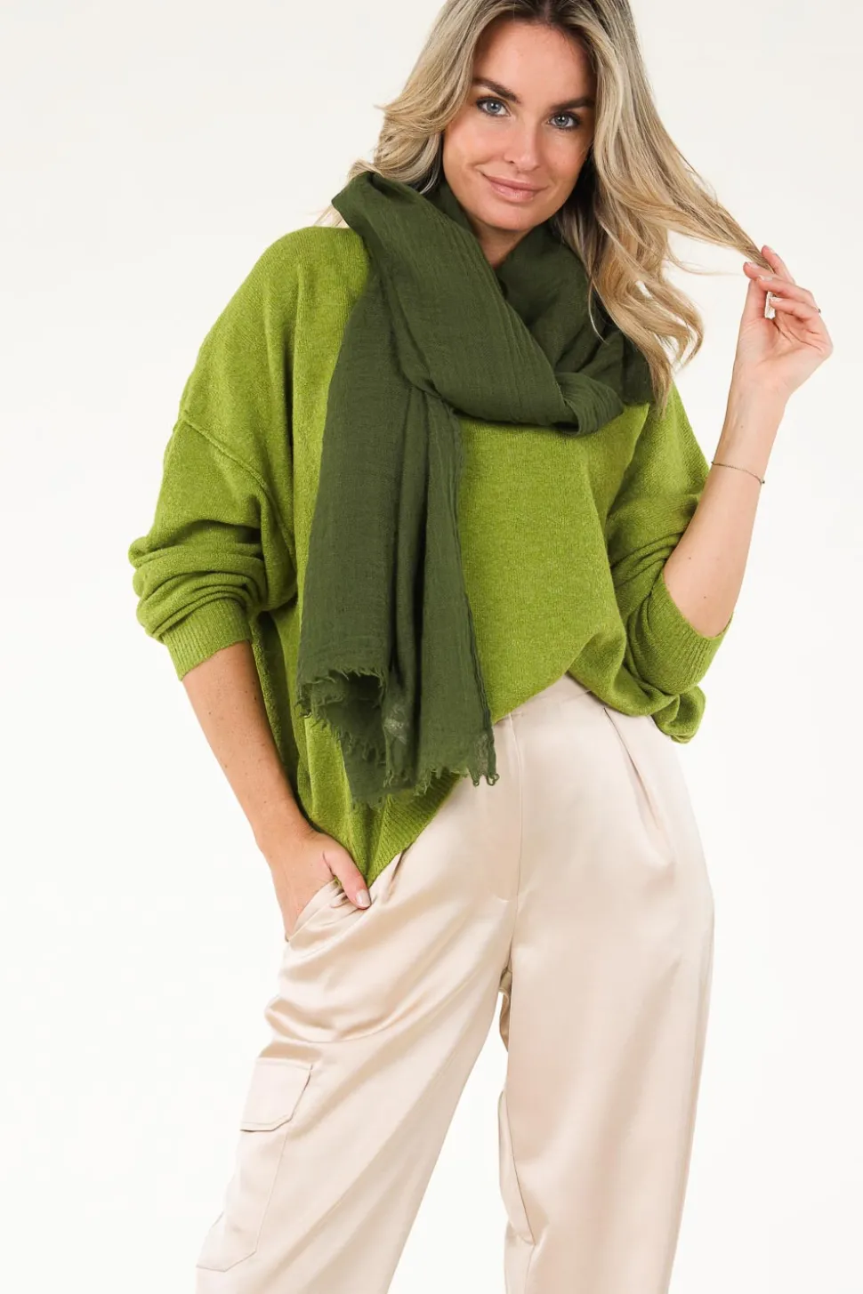 Large Soft Wool Blend Scarf Lilly | Green... | Moment Amsterdam | Little Soho