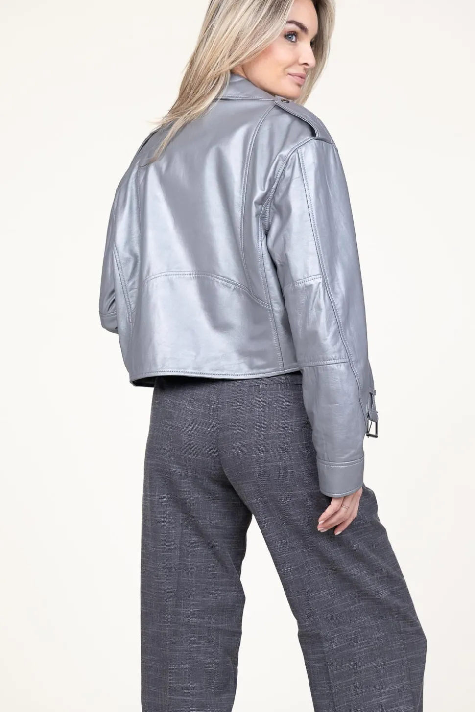 Leather Biker Jacket Savannah | Silver... | Studio Ar | Little Soho