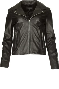 Leather Biker Jacket With Tricot Details Kendall | Black... | Studio Ar | Little Soho