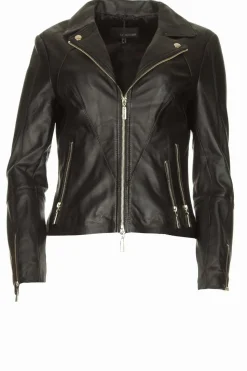 Leather Biker Jacket With Zip Details Cherry | Black... | Studio Ar | Little Soho