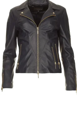 Leather Biker Jacket With Zip Details Cherry | Blue... | Studio Ar | Little Soho