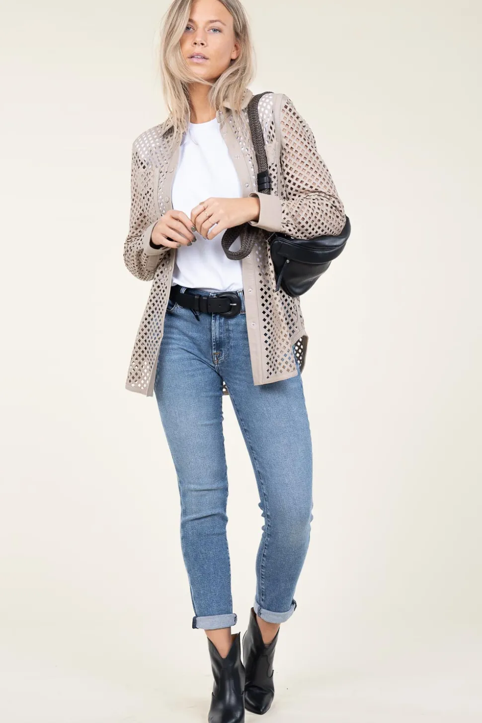 Leather Blouse Tjez | Taupe... | Ibana | Little Soho