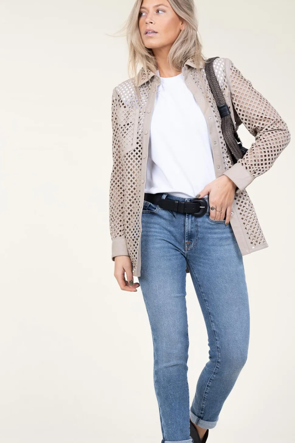 Leather Blouse Tjez | Taupe... | Ibana | Little Soho