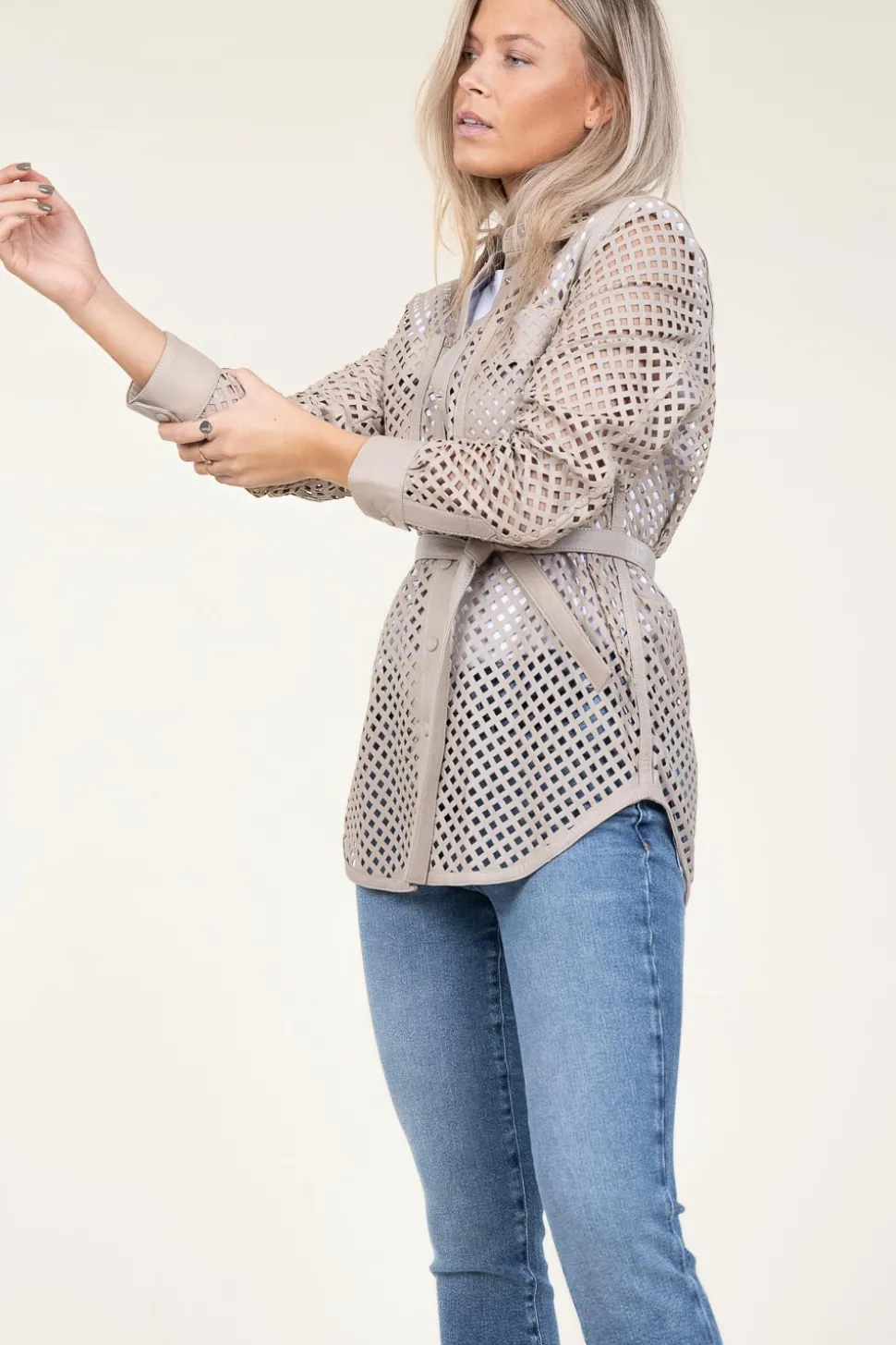 Leather Blouse Tjez | Taupe... | Ibana | Little Soho