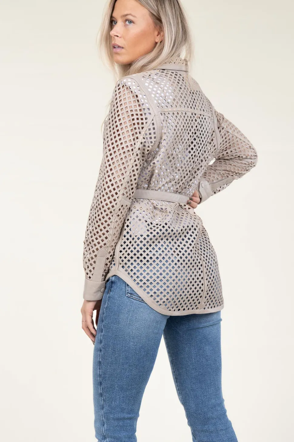 Leather Blouse Tjez | Taupe... | Ibana | Little Soho