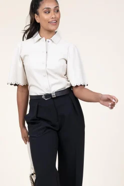 Leather Blouse With Studs Tanra | Natural... | Ibana | Little Soho