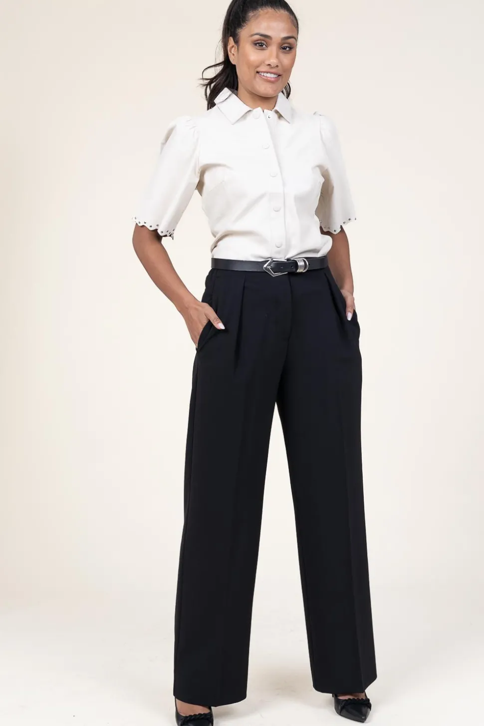 Leather Blouse With Studs Tanra | Natural... | Ibana | Little Soho