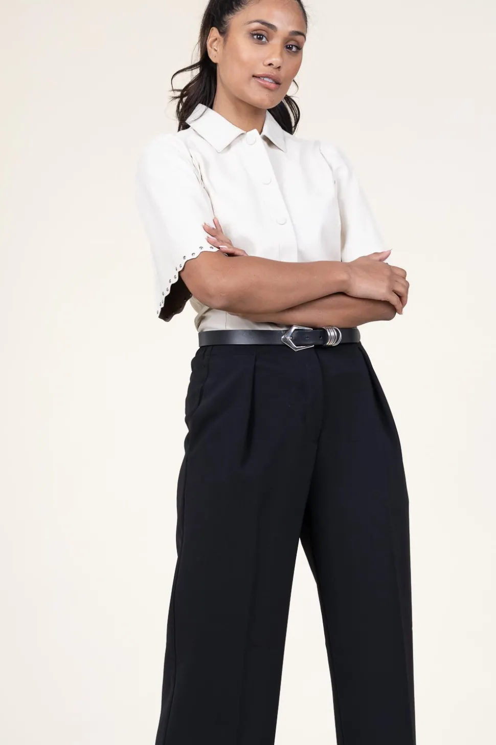 Leather Blouse With Studs Tanra | Natural... | Ibana | Little Soho