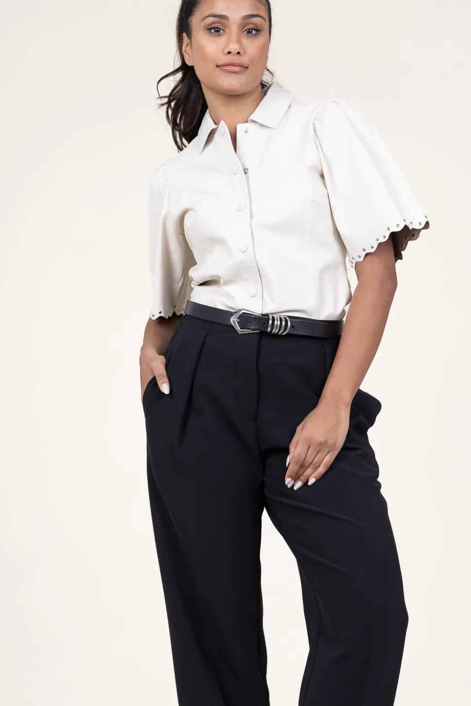 Leather Blouse With Studs Tanra | Natural... | Ibana | Little Soho