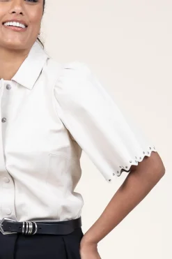 Leather Blouse With Studs Tanra | Natural... | Ibana | Little Soho