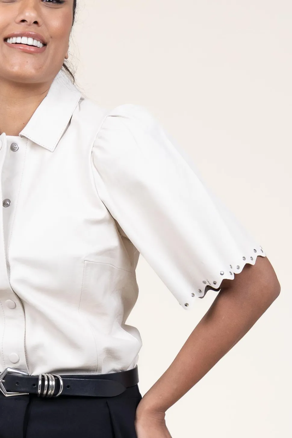 Leather Blouse With Studs Tanra | Natural... | Ibana | Little Soho