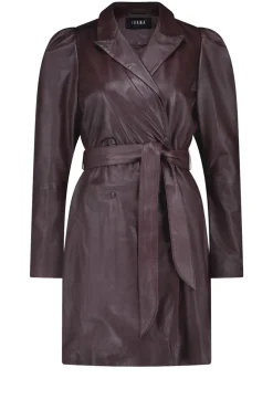 Leather Dress With Bow Belt Darcia | Bordeaux... | Ibana | Little Soho