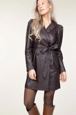 Leather Dress With Bow Belt Darcia | Bordeaux... | Ibana | Little Soho