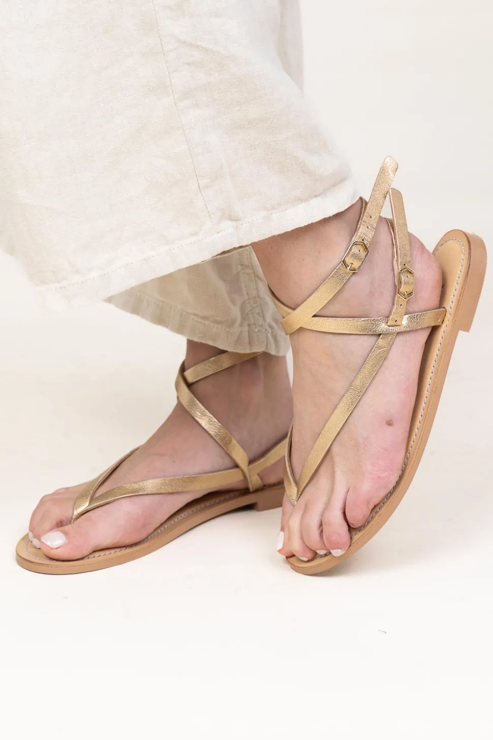 Leather Hand Made Sandals Olive | Gold... | Ivylee Copenhagen | Little Soho